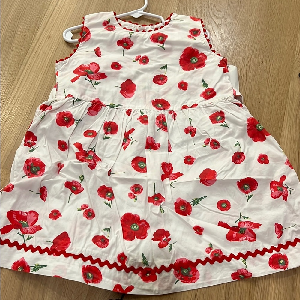 Girls Floral Sleeveless Dress with Red Poppies